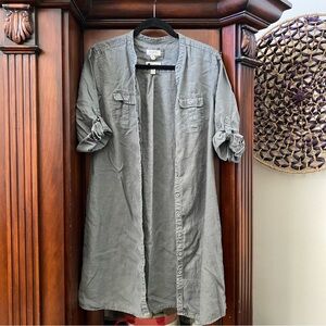 Linen Button Down Shirt Dress Women’s US-8 Gray Breathable Comfy Lagenlook